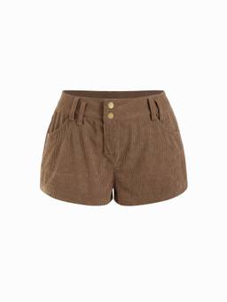 Cider - Corduroy Women's Low Waist Leopard Detail Micro Shorts Brown