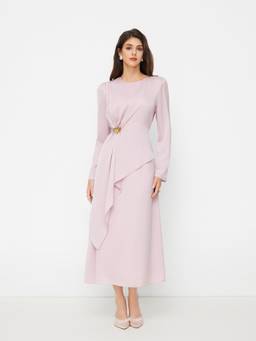 Cider - Ruched Metal Detail Women's Round Neck Maxi Dress Pink