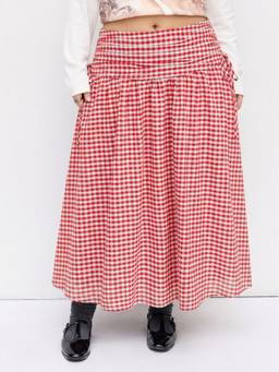 Cider - Cotton Women's Mid-Rise Ruched Maxi Skirt Red