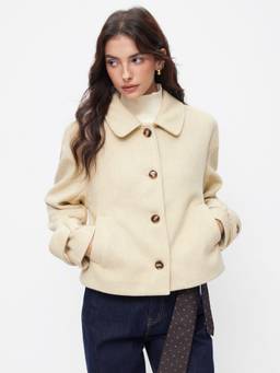 Cider - Wool-look Women Peter Pan Collar Button Front Jacket Khaki