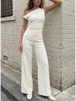 Cider - Tweed Women's Mid-Waist Wide-Leg Trousers Beige