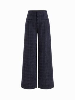 Cider - Tweed Women's Mid-Rise Regular Fit Wide-Leg Trousers Navy Blue
