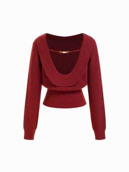 Cider - Knit Women's Backless Chain Detail Boat Neck Top Wine