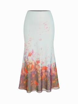 Cider - Mesh Oil Painting Women Mid-Rise Mermaid Maxi Skirt Blue