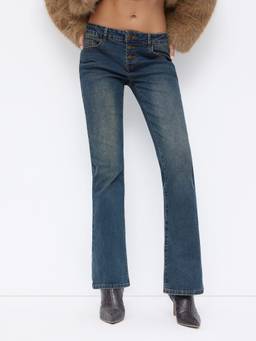 Cider - Stretch Denim Women Low-Waist Slim Flared Jeans Indigo