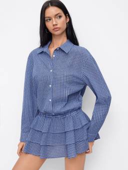 Cider - Cotton Blend Women Plaid Collar Full Sleeve Playsuit Blue