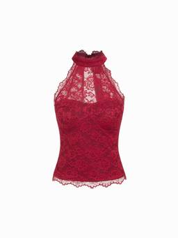 Cider - Lace Women's Halter Neck Tie-Back Top Burgundy