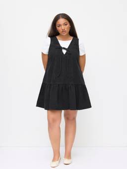 Cider - Denim Women's V-Neck Knotted A-Line Mini Dress Black