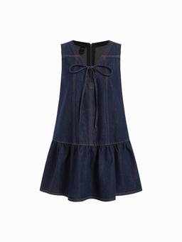 Cider - Denim Women's V-Neck Knotted A-Line Mini Dress Navy Blue