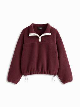 Cider - Fleece Women's Oversized Collar Neck Button Sweatshirt Burgundy