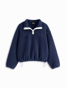 Cider - Sherpa Fleece Women's Oversized Collar Button Sweatshirt Navy Blue