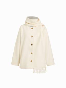 Cider - Wool-Look Women Asymmetrical Neck Oversized Jacket Cream