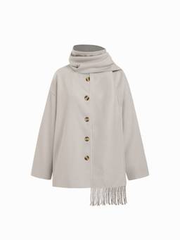 Cider - Wool-Look Women Asymmetrical Neck Oversized Jacket Grey