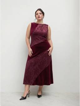Cider - Velvet Women's Slim Floral Patchwork Maxi Dress Burgundy