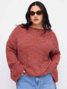 Cider - Knit Wool-blend Women Round Neck Oversized Top Wine
