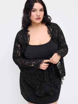 Cider - Lace Cotton Blend Women's Bell Sleeve Crop Top Black