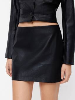 Cider - Faux Leather Women Mid-Rise A-Line Mini Skirt Black