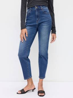 Cider - Stretch Denim Women's High-Waist Cropped Tapered Jeans Blue