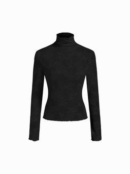 Cider - Lace Women's Sheer High Neck Full Sleeve Top Black