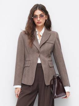 Cider - Wool-Look Women's Regular Fit Collared Single-Breasted Blazer Brown