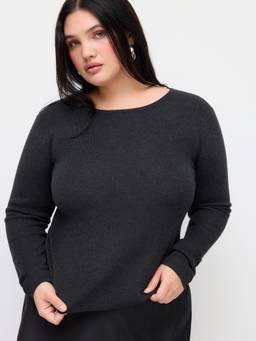 Cider - Knit Wool-blend Women's Regular Fit Round Neck Top Charcoal