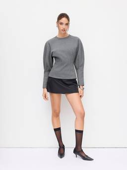 Cider - Cotton Blend Women's Cinched Waist Round Neck Sweatshirt Grey