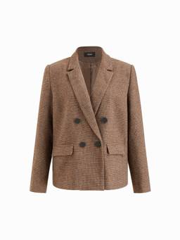 Cider - Wool-Blend Women's Double-Breasted Notched Lapel Blazer Brown