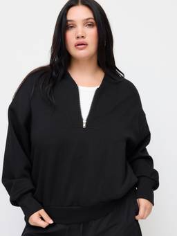 Cider - Curve & Plus Women's Oversized Half-Zip V-Neck Sweatshirt Black