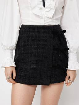 Cider - Tweed Women's Bowknot Mid-Rise Mini Skirt Black