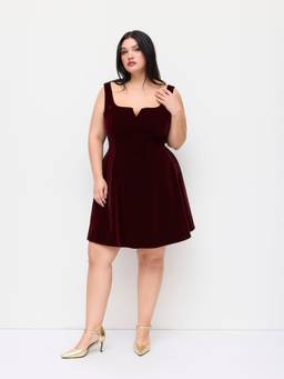 Cider - Velvet Women's V-Neck Tie-Back Flared Mini Dress Wine