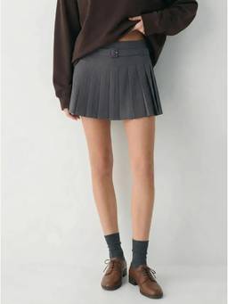 Cider - Women's Mid-Rise Pleated A-Line Mini Skirt Grey