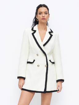 Cider - Tweed Women's Double-Breasted Notched Lapel Blazer White