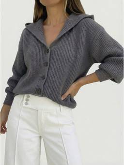 Cider - Knit Hooded Women’s Button-Up Oversized Cardigan Dark Grey