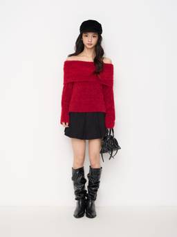 Cider - Knit Women's Off-Shoulder Full Sleeve Top Red