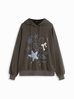 Cider - Marine Life Bow Graphic Women's Hooded Regular Fit Hoodie Grey