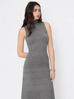 Cider - Knit Women's High Neck Sleeveless Maxi Dress Grey