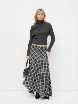 Cider - Knit Two Piece Women’s High Neck Full Sleeves Top Grey