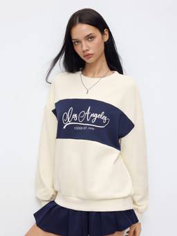 Cider - Los Angeles Women's Oversized Fit Two-Tone Crew Neck Sweatshirt White
