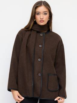 Cider - Wool-Look Women’s Oversized Round Neck Jacket Brown