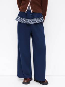 Cider - Cotton-Blend Women Mid-Rise Drawstring Wide-Leg Palazzos Navy Blue