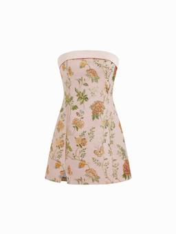 Cider - Jacquard Floral Women’s Bandeau A-Line Mini Dress Pink