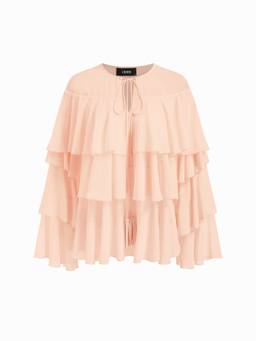 Cider - Chiffon Women's Tie-Up Ruffled Oversized Blouse Pink