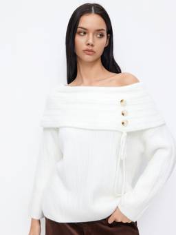 Cider - Knit Women's Off-Shoulder Asymmetrical Oversized Top Cream