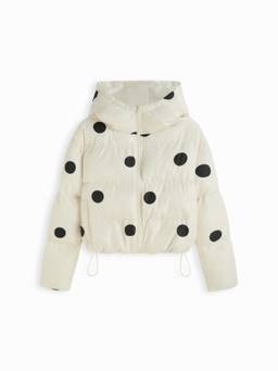 Cider - Polka Dot Women Hooded Zip Crop Puffer Jacket White