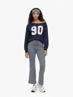 Cider - Cotton-Blend Women’s Mid-Waist Knotted Flared Trousers Navy Blue