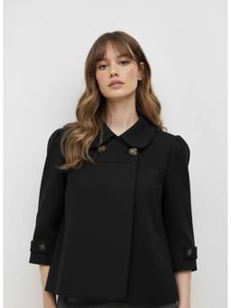 Cider - Jacquard Women’s Peter Pan Collar Oversized Blouse Black