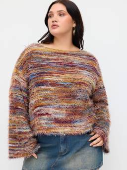 Cider - Striped Women's Boat Neck Bell Sleeve Top Ginger