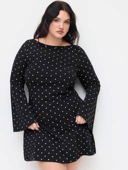 Cider - Cotton Blend Women Polka Dot Ruched Mini Dress Black