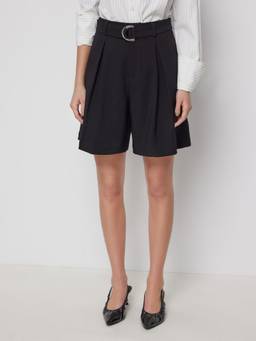 Cider - Women's Mid-Waist Pleated Belted Shorts Black