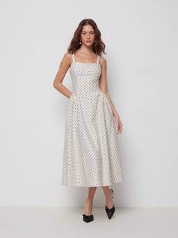 Cider - Square Neck Women's Polka Dot A-Line Maxi Dress White
